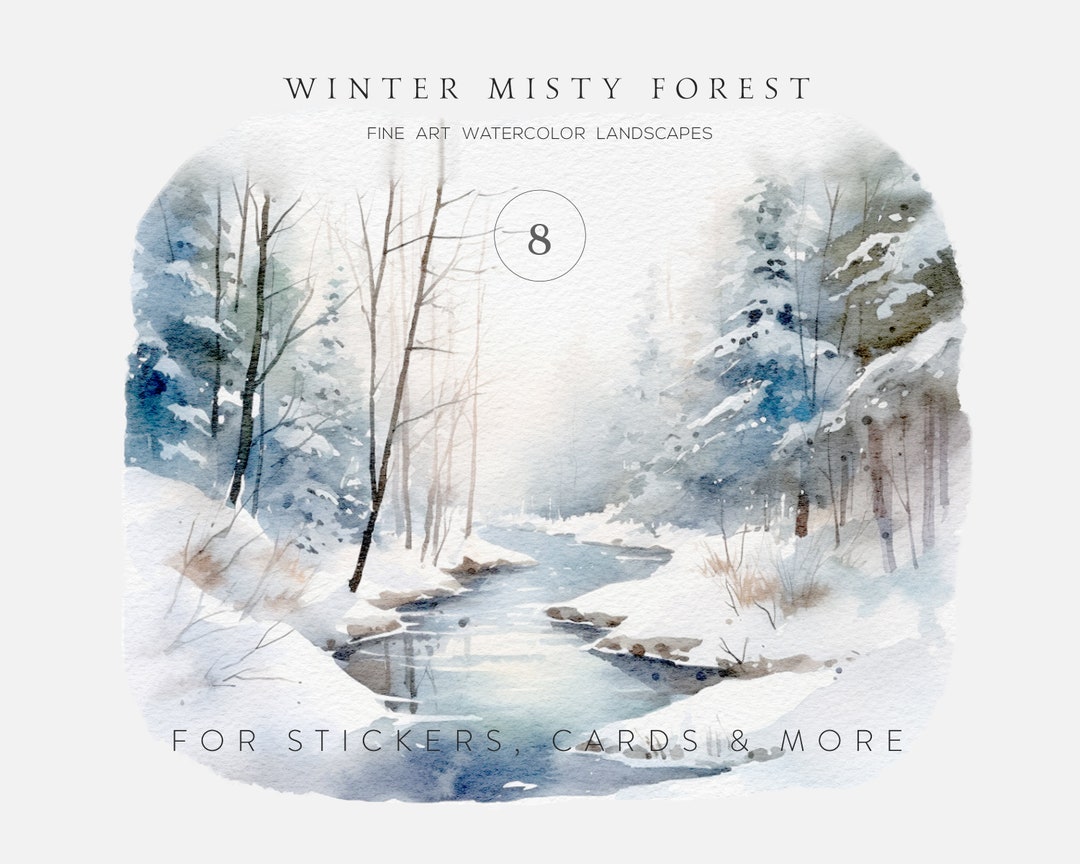 Watercolor Winter Forest Landscape Clipart, Snowy Pine Trees (PNG) - Etsy