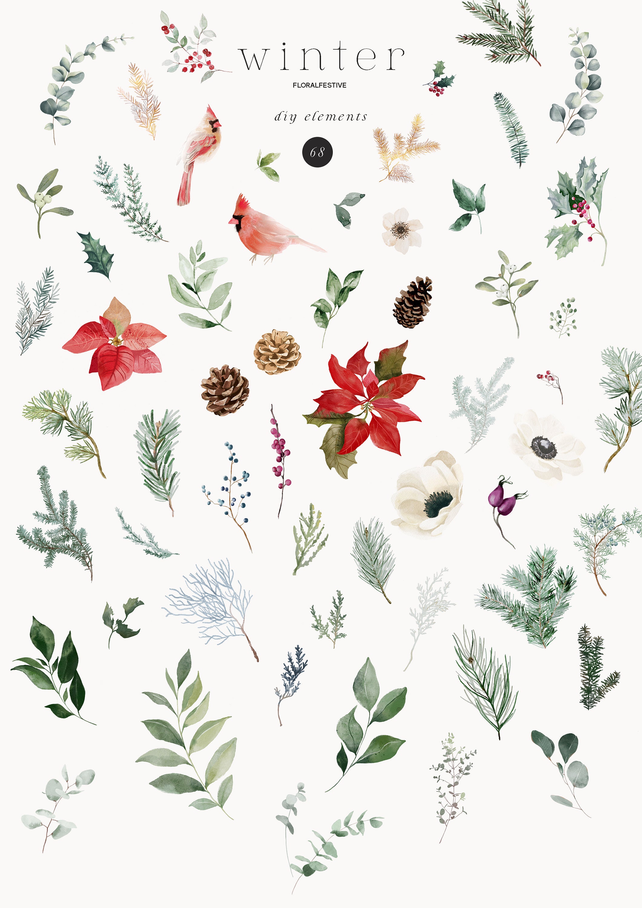 Winter Watercolor Clipart Christmas Clipart Pine Clipart - Etsy