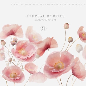 Clipart floreale dell'acquerello, Clipart del papavero dell'acquerello, Fiori estivi, Papavero rosa, Clipart estivo, Bouquet di papaveri, Corona di papaveri