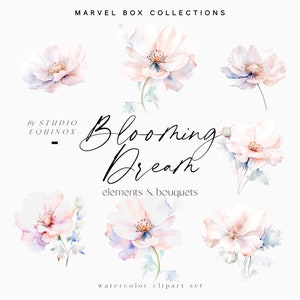 Aquarell Blush Blumen Clipart, Blumensträuße Clipart, Pastell Blumen Clipart, Frühling Clipart, Scrapbooking Clipart, Hochzeit Clipart