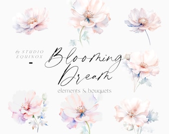 Aquarell Blush Blumen Clipart, Blumensträuße (digitaler Download)
