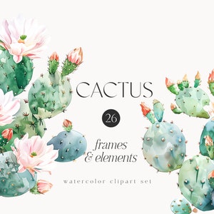 Clipart di cactus dell'acquerello, elementi floreali fai da te, cornici floreali, fiore di cactus, cactus in fiore, cornici di cactus, clipart di cactus