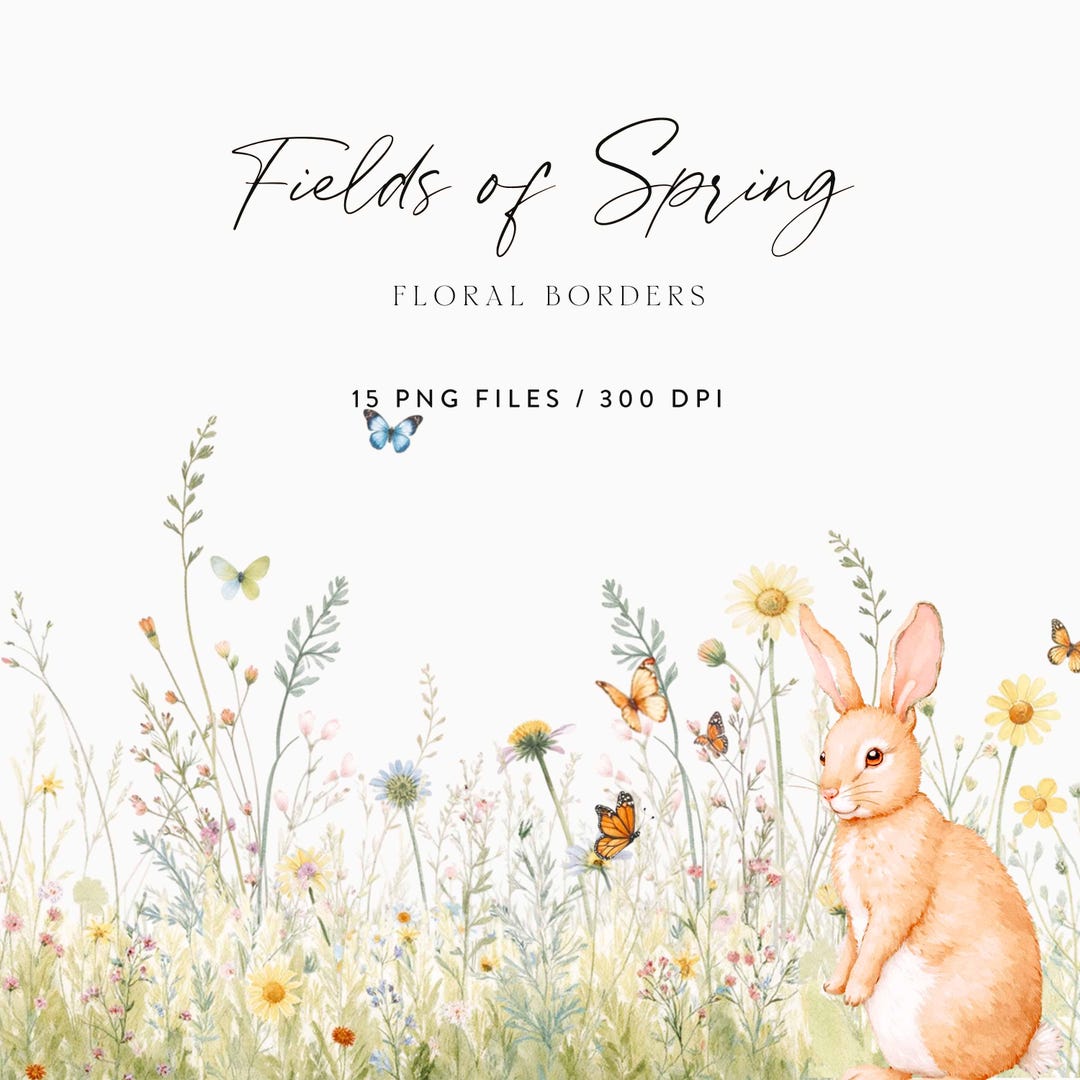 Spring Animals Pattern Border Watercolor Spring Floral Borders Clipart, Easter Bunnies (PNG) - Etsy