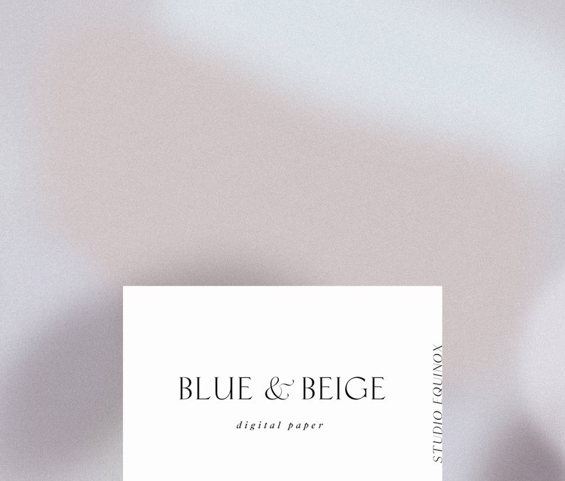 May include: A white card with the text "BLUE & BEIGE digital paper" and "STUDIO EQUINOX" in a vertical column on the right side.