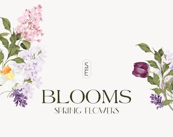 Watercolor Spring Floral Clipart - Tulips, Lilac, Daffodils (PNG)