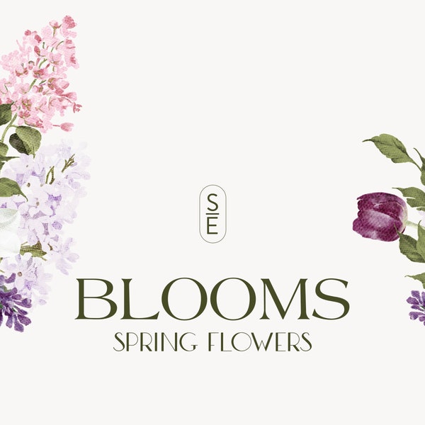 Blooms - Watercolor Spring Floral Clipart, Tulips, Lilac, Daffodils, Spring Clipart, Floral Clipart, Watercolor Spring, Spring Florals