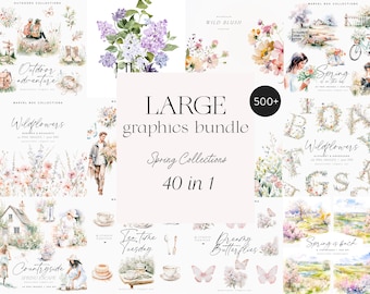 Watercolor Spring Clipart Bundle, Scrapbooking Graphics