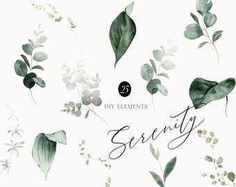 Watercolor Eucalyptus Clipart – Greenery Wedding DIY Elements (PNG)