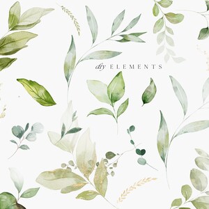 Ilustraciones botánicas en acuarela con motivos vegetales y detalles en lámina dorada. imagen 5