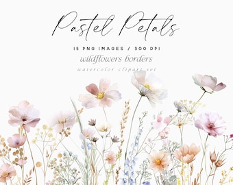 Wildblumen Blumen Clipart, Wildblumen Rahmen, Wildblumen PNG (digitaler Download)
