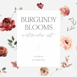 Bourgondische herfstbloemen, bordeaux en blozen, gedempte tinten, herfstbloemen, bloemenelementen, aquarel bloemen clipart, aquarel herfstbloemen