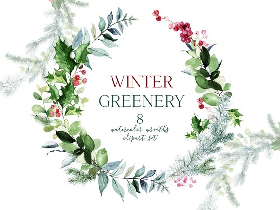 Winter Greenery Watercolour Winter Wreaths Set Watercolour | Etsy