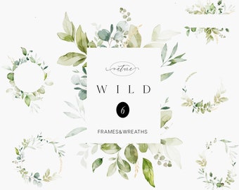 Greenery Watercolor Clipart – Frames and Wreaths (PNG)