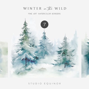 Paisajes de bosques de invierno de acuarela, paisajes de invierno de acuarela, imágenes prediseñadas de bosque de invierno, paisaje de invierno, bosque de pinos, bosque nevado