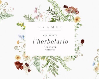 Watercolor Floral Frames Clipart, Wildflower PNG (Digital Download)