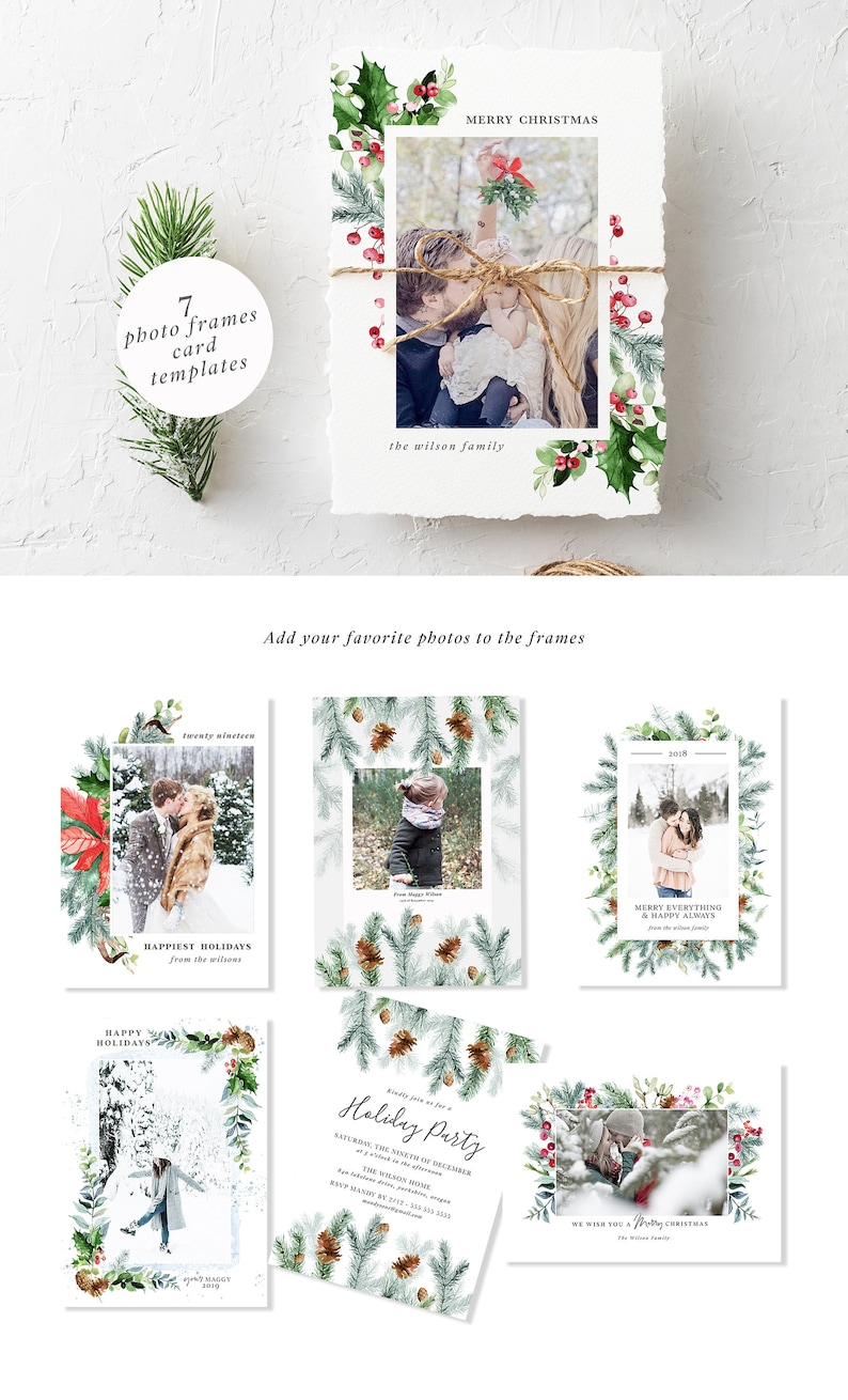 Winter Photo Frame Ready to use Frame Poinsettia Frame Christmas Photo Frame Watercolour Photo Frames Winter Greenery Pine Cone