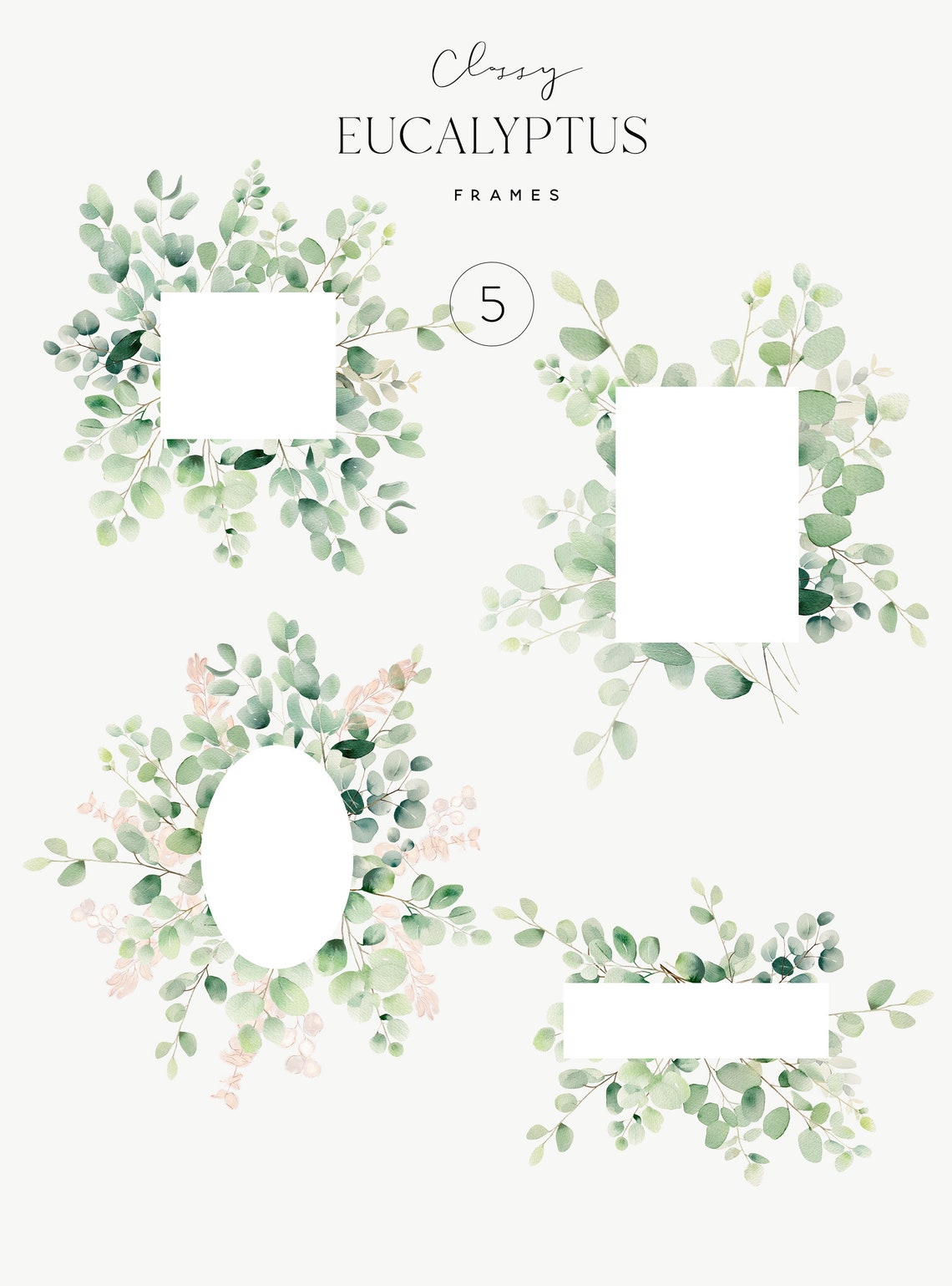 Watercolor Eucalyptus Frames Clipart, Greenery With Gold Foil (PNG) - Etsy