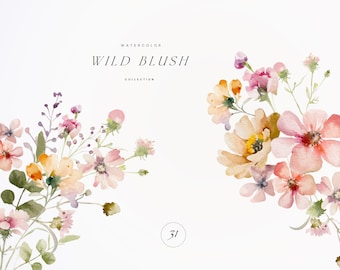 Watercolor Wildflower Clipart – Floral Bouquets & Wreaths (Digital Download)