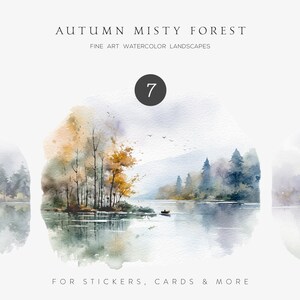 Imágenes prediseñadas de paisajes de otoño de acuarela, imágenes prediseñadas de bosque, imágenes prediseñadas de otoño, paisajes de otoño, lago, paisajes de otoño, paisaje salvaje, bosque de acuarela