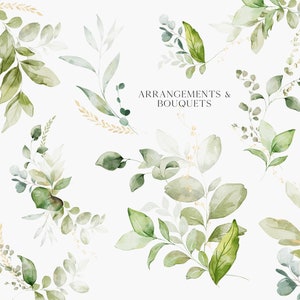 Ilustraciones botánicas en acuarela con motivos vegetales y detalles en lámina dorada. imagen 3