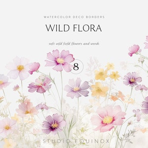 Bordures florales aquarelle - bordures florales - fleurs sauvages - fleurs de champ aquarelle - bordures préfabriquées - mariage Clipart - bordures Clipart