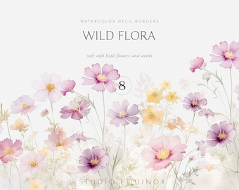 Watercolor Wildflower Borders – Floral Clipart (PNG)