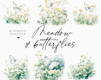 Aquarel vlinderweide clipartset (digitale download)