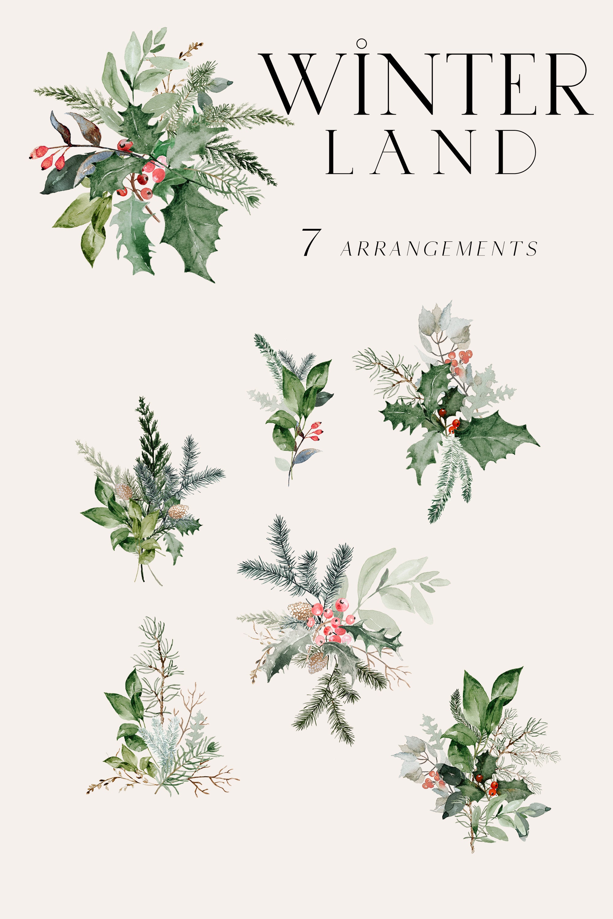 Winter Land Watercolor Bouquets Clipart Collection Winter - Etsy