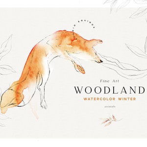 Clipart animaux hiver bois beaux-arts, animaux de la forêt, renard aquarelle, écureuil, clipart cerf, corbeau, aigle, clipart hiver aquarelle,