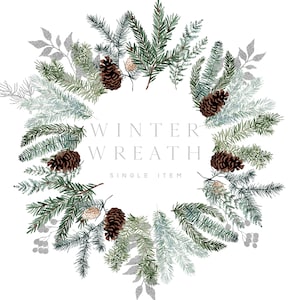 Watercolor Winter Wreath Clipart, Watercolor Christmas Wreath, Botanical Wreath, Single Item, Poinsettia, Pine