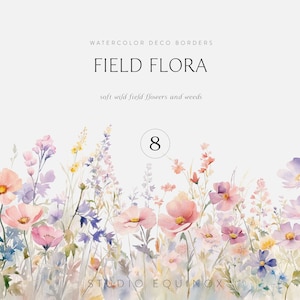 Bordi floreali dell'acquerello, Clipart bordi floreali, fiori selvatici, fiori di campo dell'acquerello, bordi prefabbricati, clipart di matrimonio
