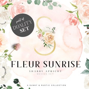 Fleur Sunrise, Blush aquarelle Floral Clipart, Clipart aquarelle de verdure, fleur de pêcher, fleurs aquarelle rustique, pivoine, Clipart Rose