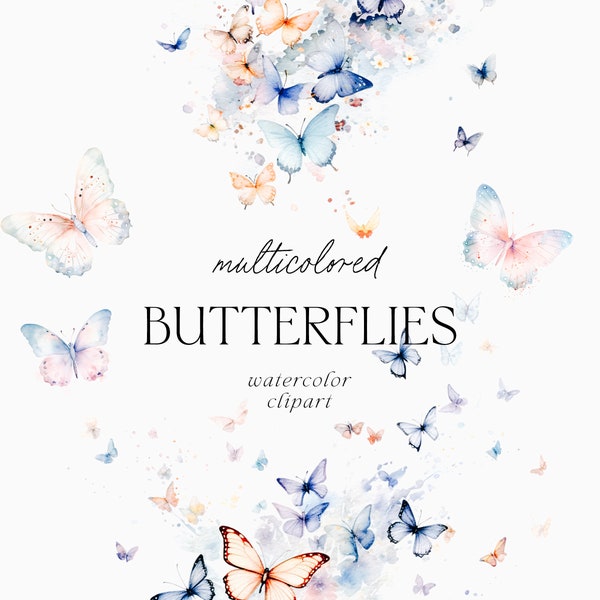 Aquarell Schmetterlinge, Schmetterling Clipart, Pastell Schmetterling, blauer Schmetterling, rosa Schmetterling, Schwarm von Schmetterlingen, Scrapbook Clipart