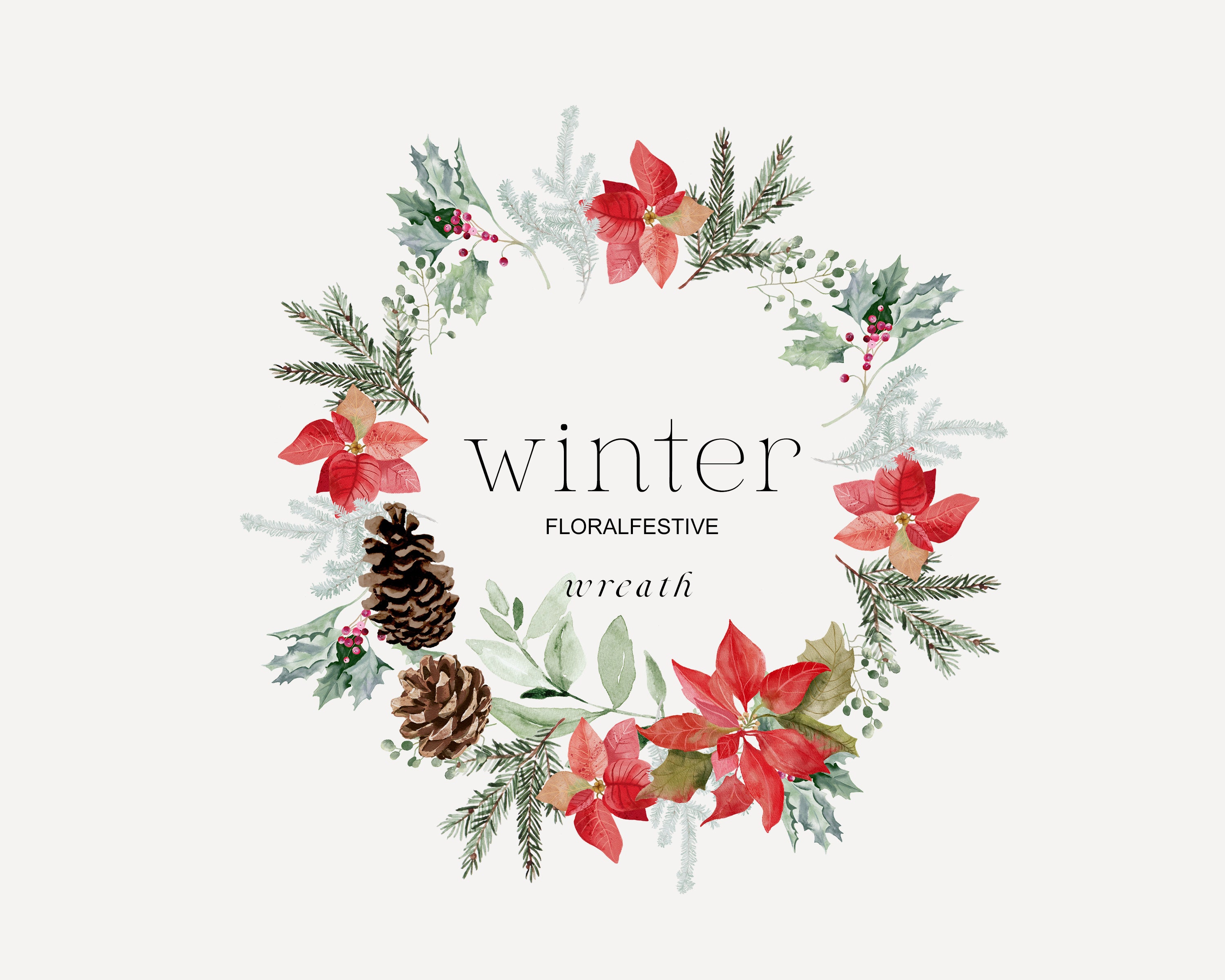 Winter Greenery, Single Watercolour Wreath Clipart, Winter Wreath, Pine  Cone Wreath, Winter Berries Wreath, Holly Berries,Christmas Wreath