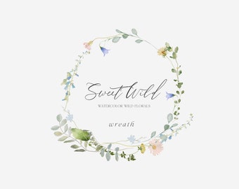 Watercolor Floral Wreath Clipart – Wildflower PNG (Digital Download)