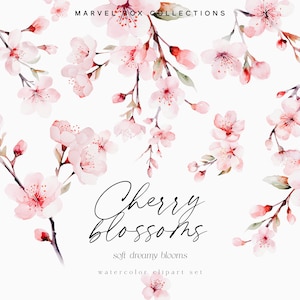 Aquarell Kirschblüten Clipart, Sakura Clipart, Blumen Clipart, Frühlingssträuße & Kranz Clipart, Scrapbooking Clipart, Aufkleber Clipart