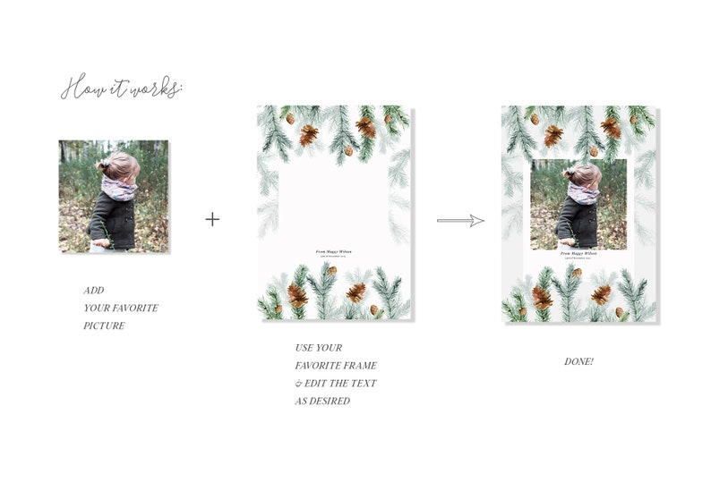 Winter Photo Frame Ready to use Frame Poinsettia Frame Christmas Photo Frame Watercolour Photo Frames Winter Greenery Pine Cone