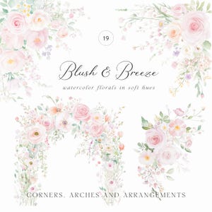 Clipart acquerello, bouquet floreali rosa, angoli floreali, archi, cornici, clipart matrimonio acquerello, clipart floreale rosa