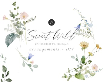 Watercolor Wildflower Clipart – Floral Bouquets and Wreaths (PNG)
