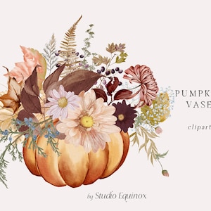 Celebração de outono, clipart de vaso de abóbora em aquarela, composição de abóbora, clipart de outono, clipart de outono, vaso de abóbora floral, outono rústico
