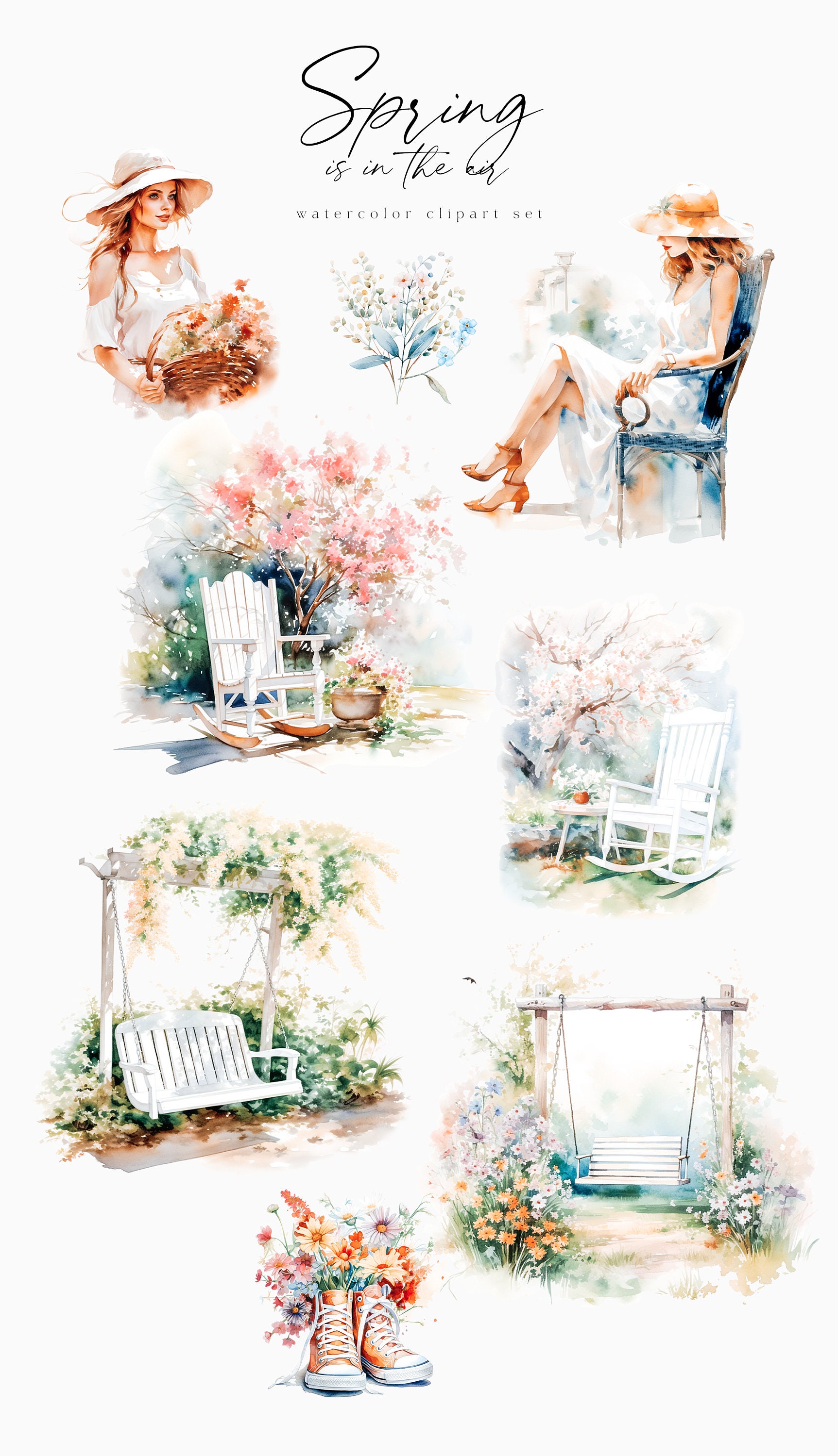 Watercolor Spring Clipart Collection, Floral Sceneries (PNG Files) - Etsy