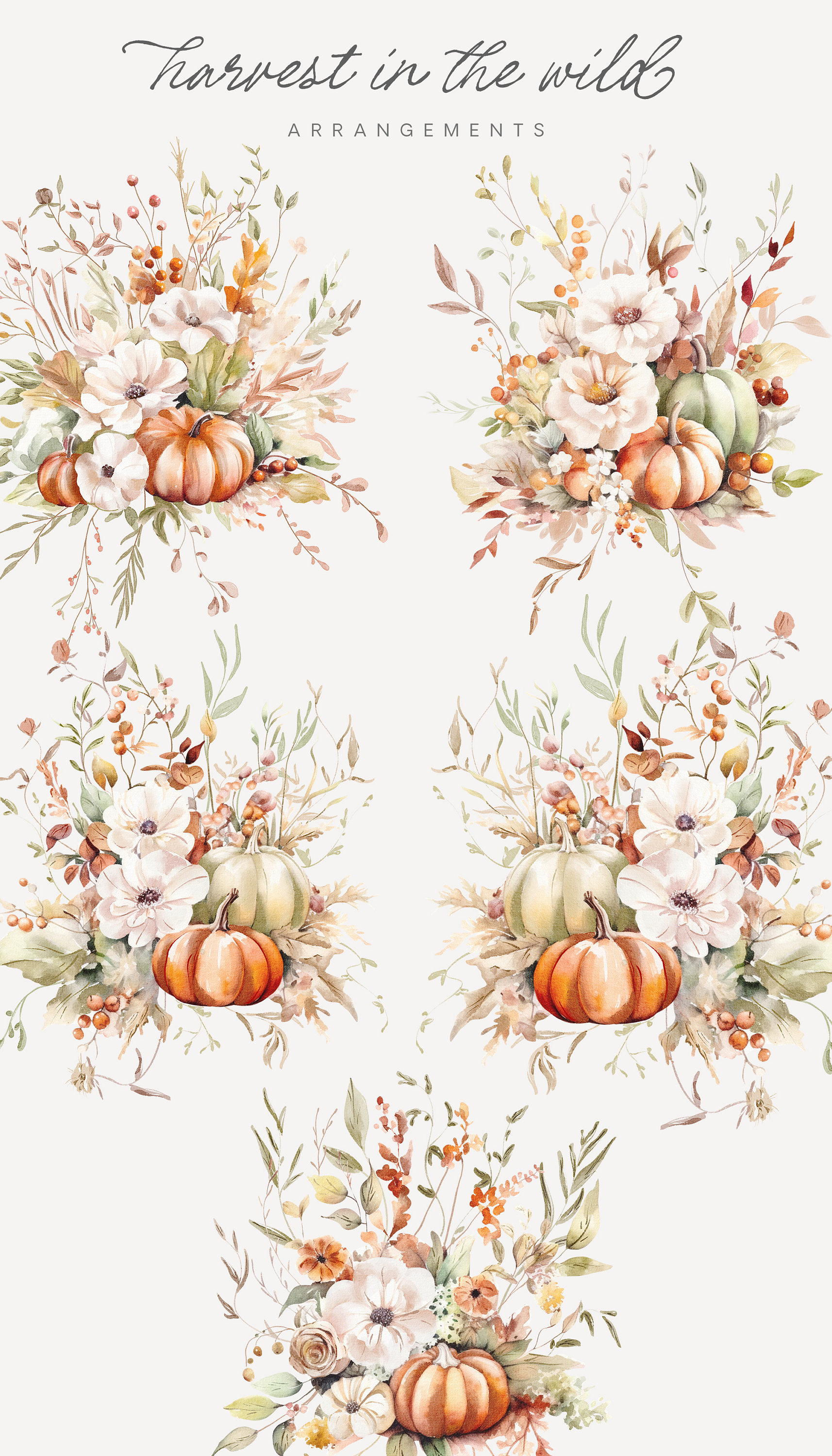Watercolor Autumn Clipart – Pumpkin & Floral Arrangements (PNG) - Etsy