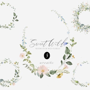 Couronnes de fleurs aquarelle - fleurs sauvages - Clipart Floral - mariage Clipart - couronnes de fleurs Clipart-aquarelle Clipart-Wild Floral Clipart