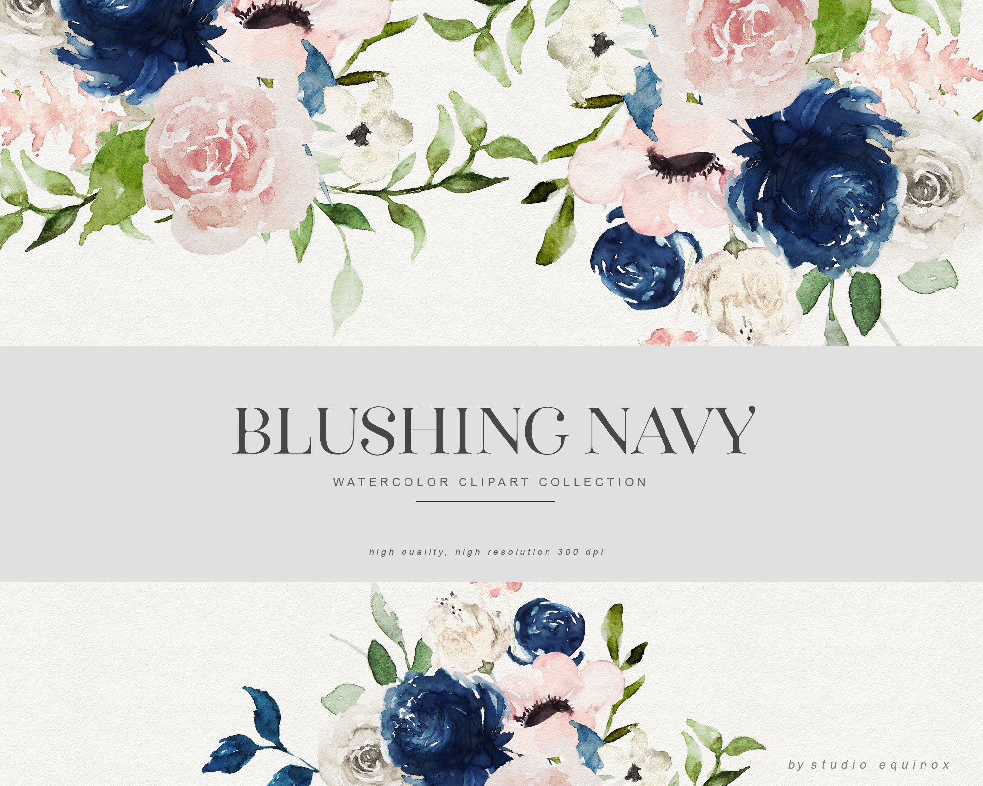 Blushing Navy Watercolor Clipart Set Navy Blue Roses Blush - Etsy UK