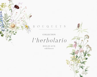 Watercolor Wildflower Bouquet Clipart, Spring Summer Blooms