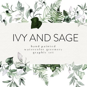 Efeu und Salbei Grün Aquarell Grafik Set Clipart, Geometrischer Goldrahmen, Grün Alphabet, Fotorahmen, Aquarell Kränze, Blumensträuße