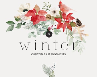 Akvarell julbuketter Clipart – Vinterblommor Set (PNG)