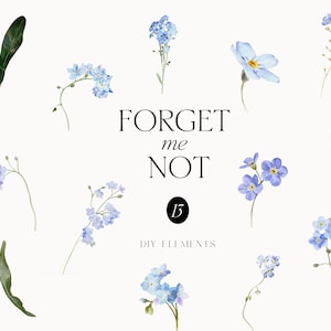 Vergiss mich nicht Clipart - Aquarell Clipart - Aquarell Frühlingsblumen - Blaue Blumen Clipart - Aquarell Blaue Blumen - Hochzeit Clipart
