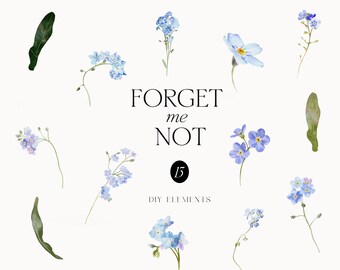Forget Me Not Watercolor Clipart – Blue Spring Flowers (PNG)