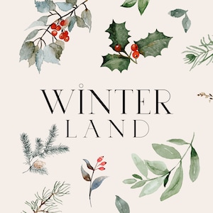 Winter Land - Aquarela Hand Painted Elements, DIY Winter Elements, Aquarela Christmas, Winter Greenery, Aquarela Winter Clipart